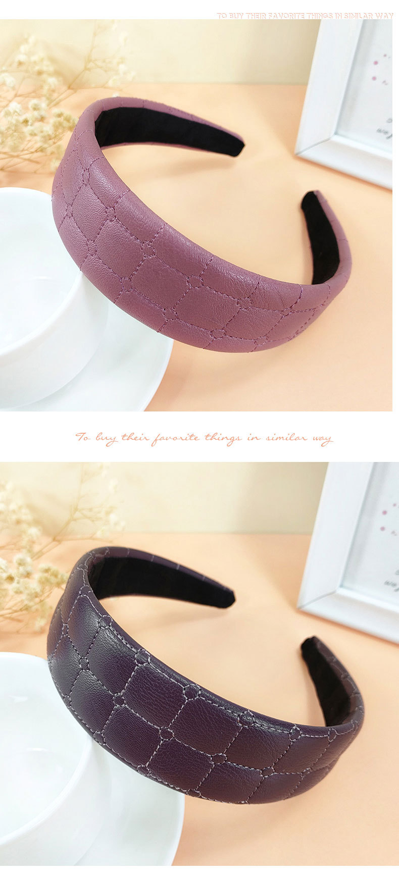 New Retro Solid Color Leather Headband Fashion Sponge Headband display picture 3