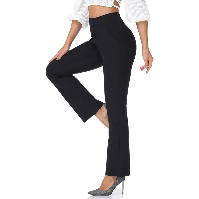 2024 Spring and Summer Amazon Quality Solid Color Casual Micro High Waist Slim Fit Wide Foot Yoga Fitness Pants Women's Wear