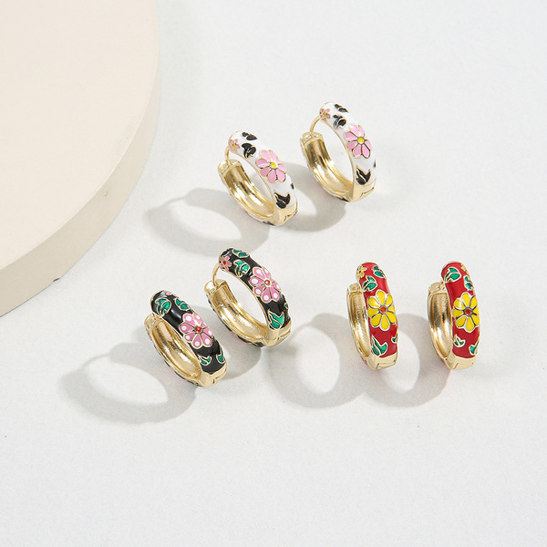 Earring new women's popular jewelry dripping oil flower flower…