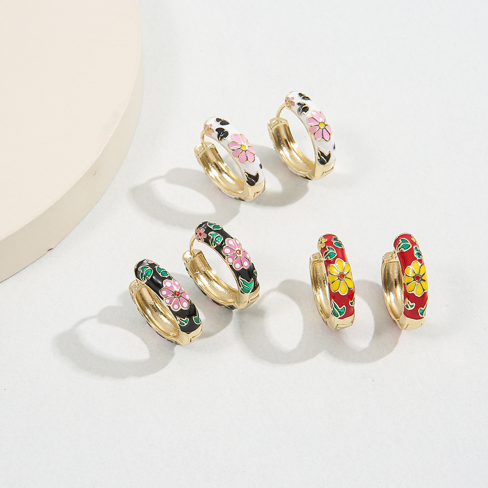 Earring new women's popular jewelry dripping oil flower flower…
