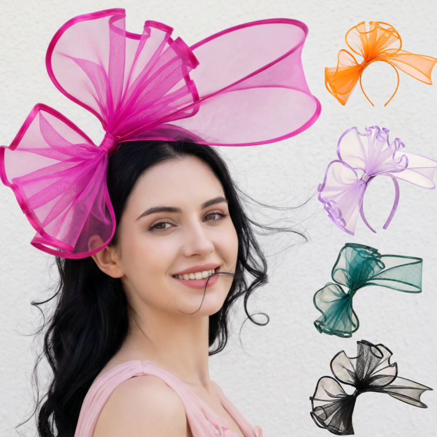 Cross-border bestseller: oversized bow mesh headpiece, European and American style horse racing club hat, bridal headpiece, prom party hair accessory