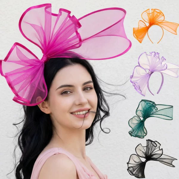 Cross-border bestseller: oversized bow mesh headpiece, European and American style horse racing club hat, bridal headpiece, prom party hair accessory