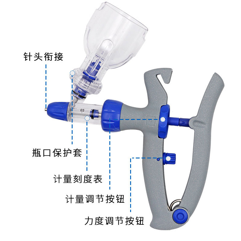 Jeringa continua veterinaria ajustable con inserto para botella, jeringa para prevención de epidemias, jeringa para vacunas de 5 ml, jeringa continua veterinaria.