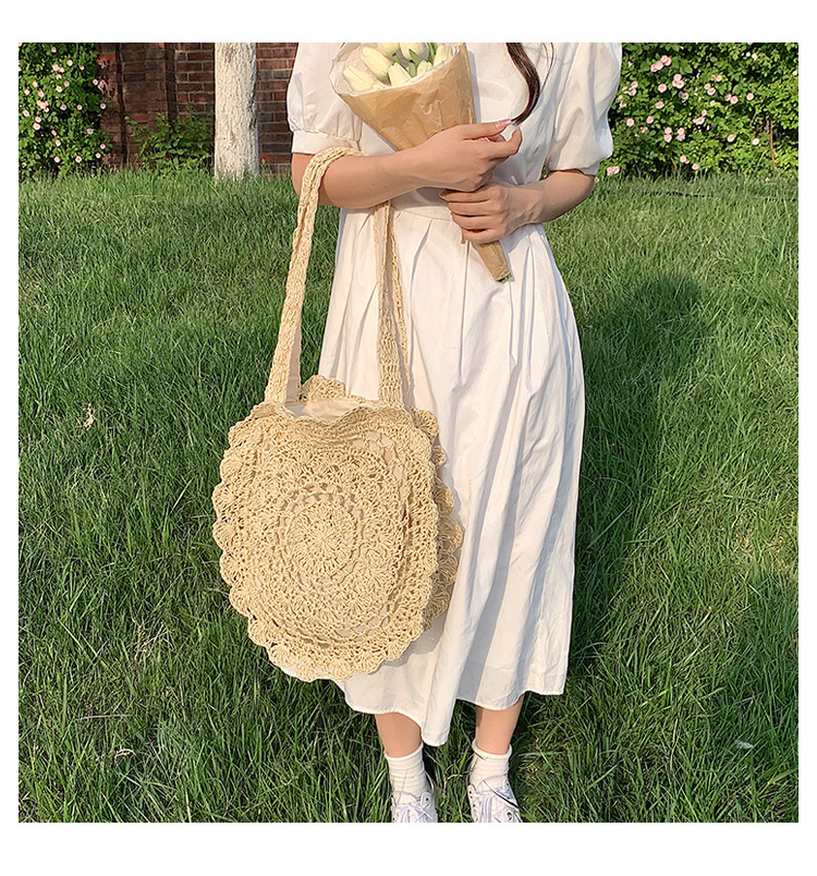 Versione coreana tessuta 2024 nuovo rotondo alla moda corda di carta uncinetto erba borsa tessuta borsa da spiaggia per le vacanze per il tempo libero borsa da donna tessuta_voghion.com