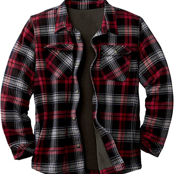 Herrenoberbekleidung 2024 neue langärmelige Revers karierte Fleecehemd Herrenjacke_voghion.com