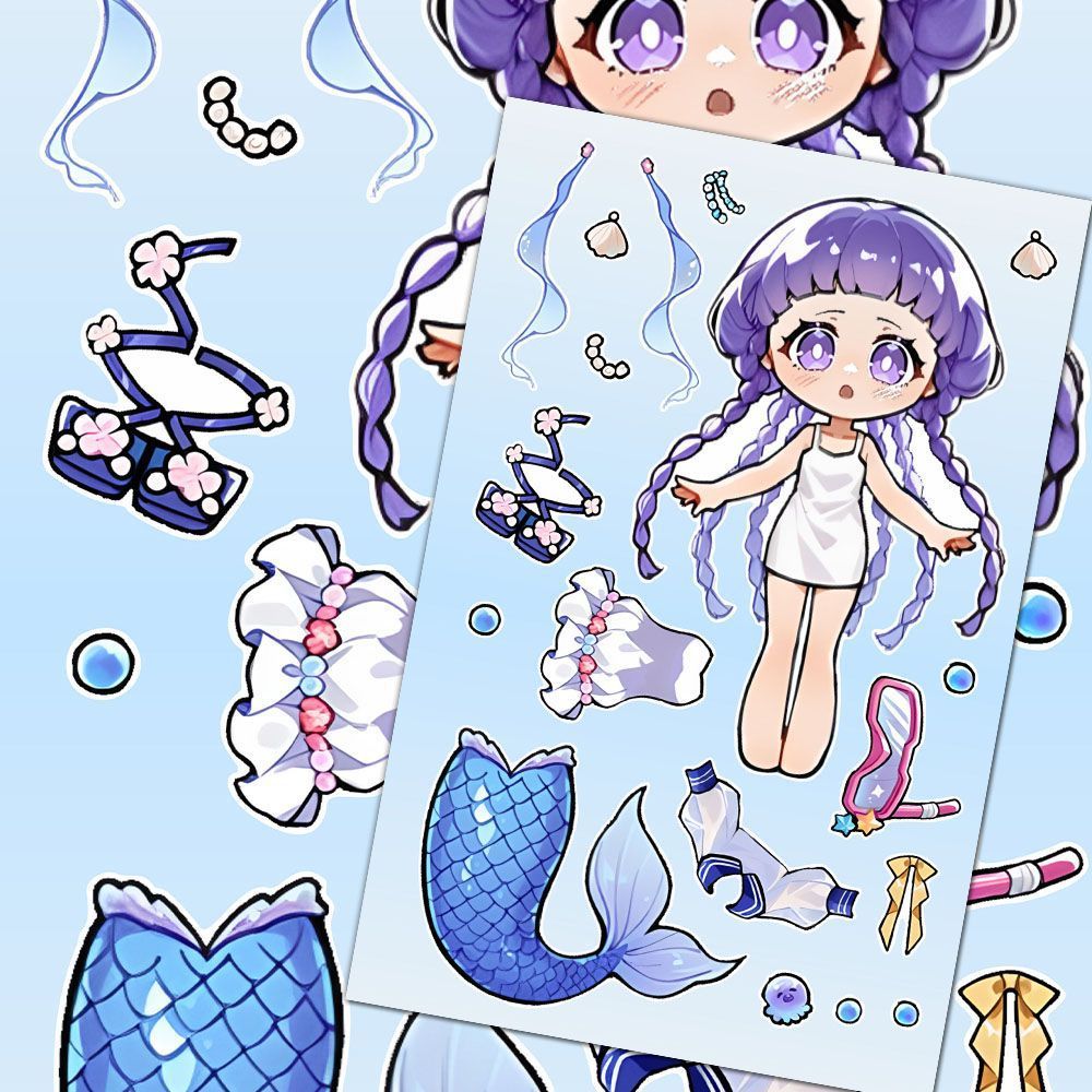 [Medusas de sirena de montaña y mar] 24 pegatinas de montaña y mar nuevas pegatinas de cambio de personaje para niños que desarrollan el cerebro para jugar