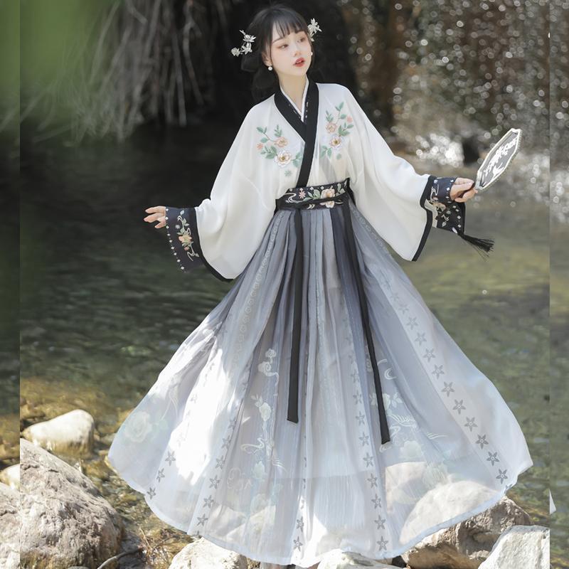 オリジナル本物の漢服女性晋古代スタイル漢服中国風刺繍クロスネック腰丈スカート毎日春、夏、秋|undefined