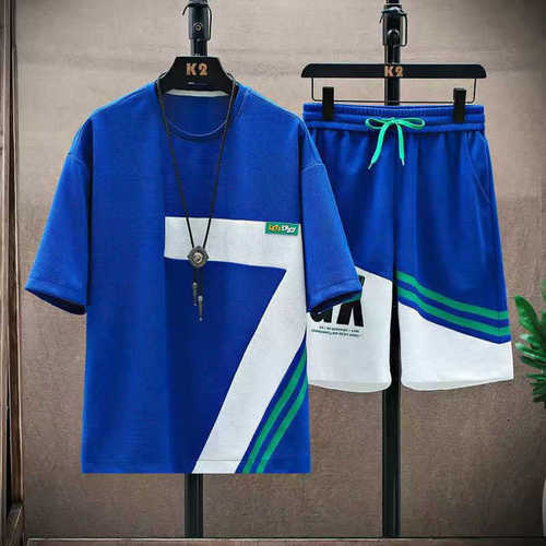 Summer suit short-sleeved t-shirt for men, a set with handsome fashion brand shorts for couples, teenagers, half-sleeved shirt for foreign trade