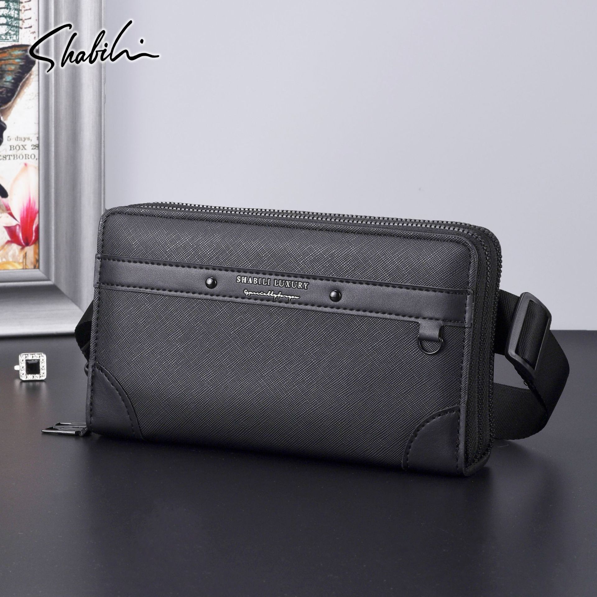 SHABILI Men's Shoulder Bag Fashion Double Layer Large Capacity Crossbody Bag Sports Casual Business Waist Bag Wholesale