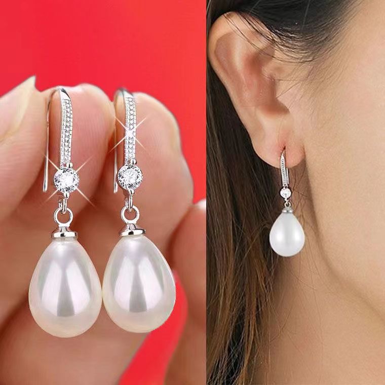 Cross border jewelry wish Amazon quick sell water drop pendant oval pearl earrings bride earrings earrings