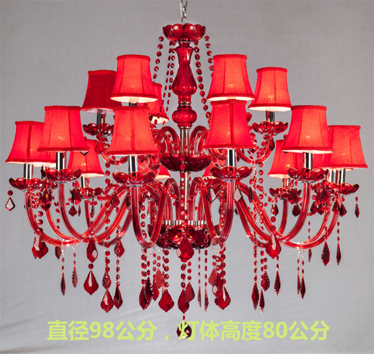 10 + 5 falso 2 capas araña de cristal rojo doble capa 15 cabezas araña de cristal rojo vela luz adecuada para boda KTV