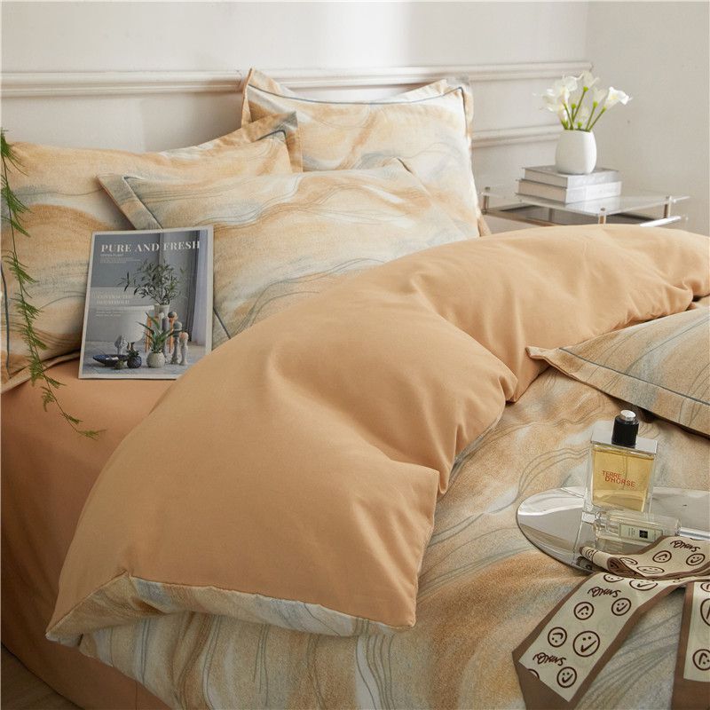 New Style Fresh and Simple Style Thickeneded Cotton Brushed Three or Four Piece Set Autumn and Winter Warm Pure Cotton Bed Sheetss for Naked Sleeping and Skin-Friendly