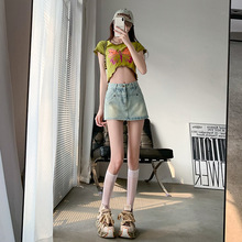 淺藍牛仔短褲女2023年夏季新款高腰超性感時尚顯瘦設計感辣妹裙褲