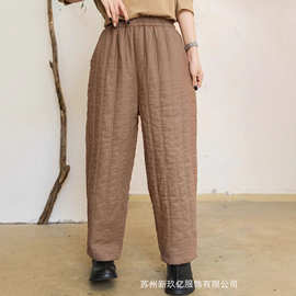 休闲棉裤女2025冬季纯色简约加棉保暖休闲夹棉哈伦裤子