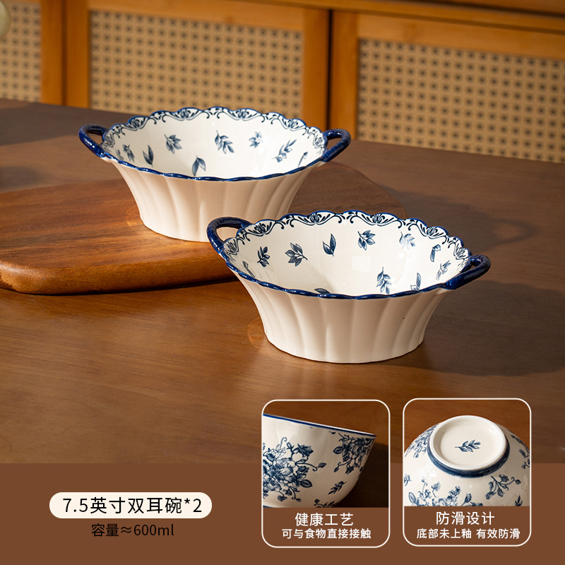 Conjunto de cubiertos de cerámica china de color azul al por mayor de alto valor de platos pareja platos de comedor retro platos de platos caseros