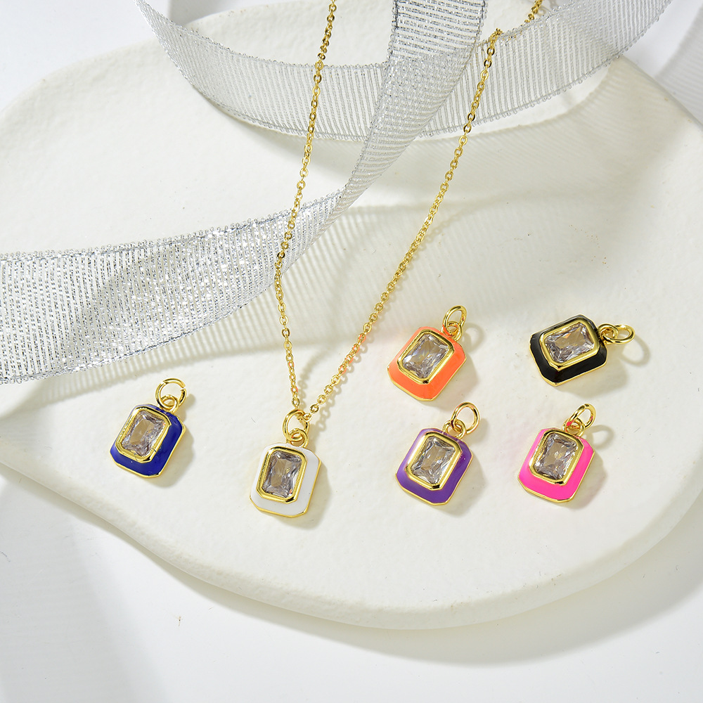3g Weight Copper Pendant Material Copper Inlay Square Rhinestones Pendant Necklace