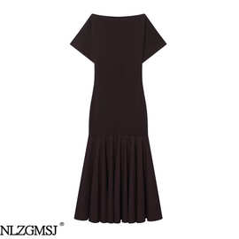 2026春季新款欧美风时尚船型短袖拼接连衣裙 2335161