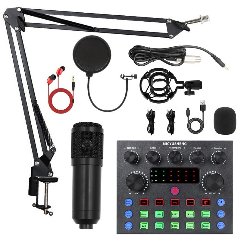 V8S micrófono de tarjeta de sonido de transmisión en vivo en inglés puede ser equipado con bm800 conjunto de voladizo de tarjeta de sonido de transmisión en vivo conjunto completo de TK