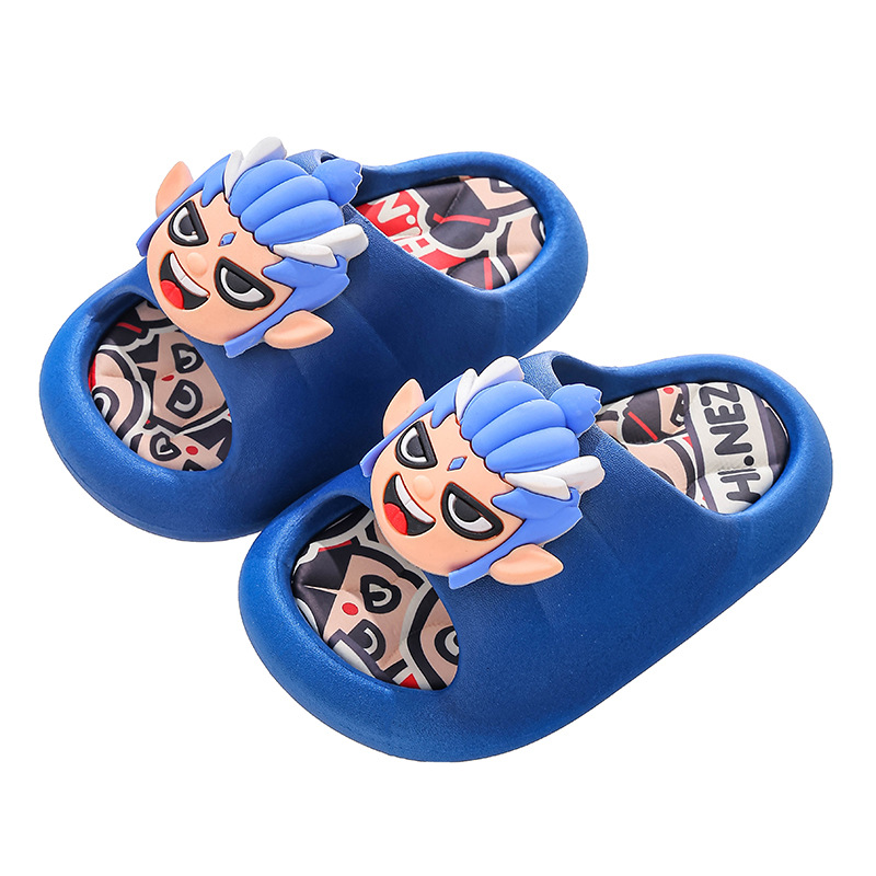 Ao Bing Summer Sandalias y pantuflas para niños Niños y niñas Nezha Baño de baño de fondo suave antideslizante Padres e hijos Sandalias de playa para niños