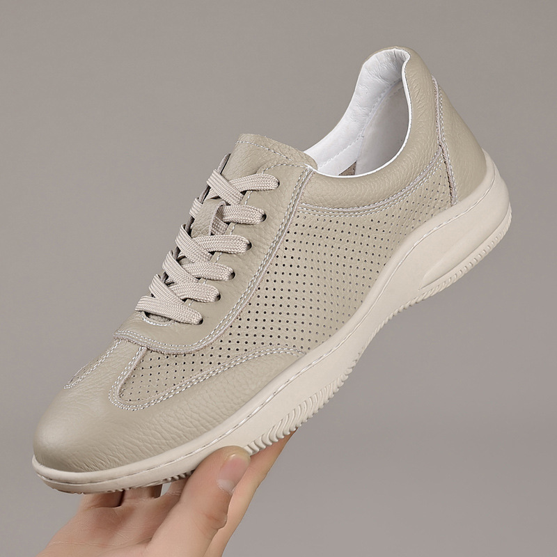 Verano de piel de vaca nueva sandalias de hombre, zapatos perforados de cuero, zapatos de cuero casuales transpirables para hombres, zapatos de hombre