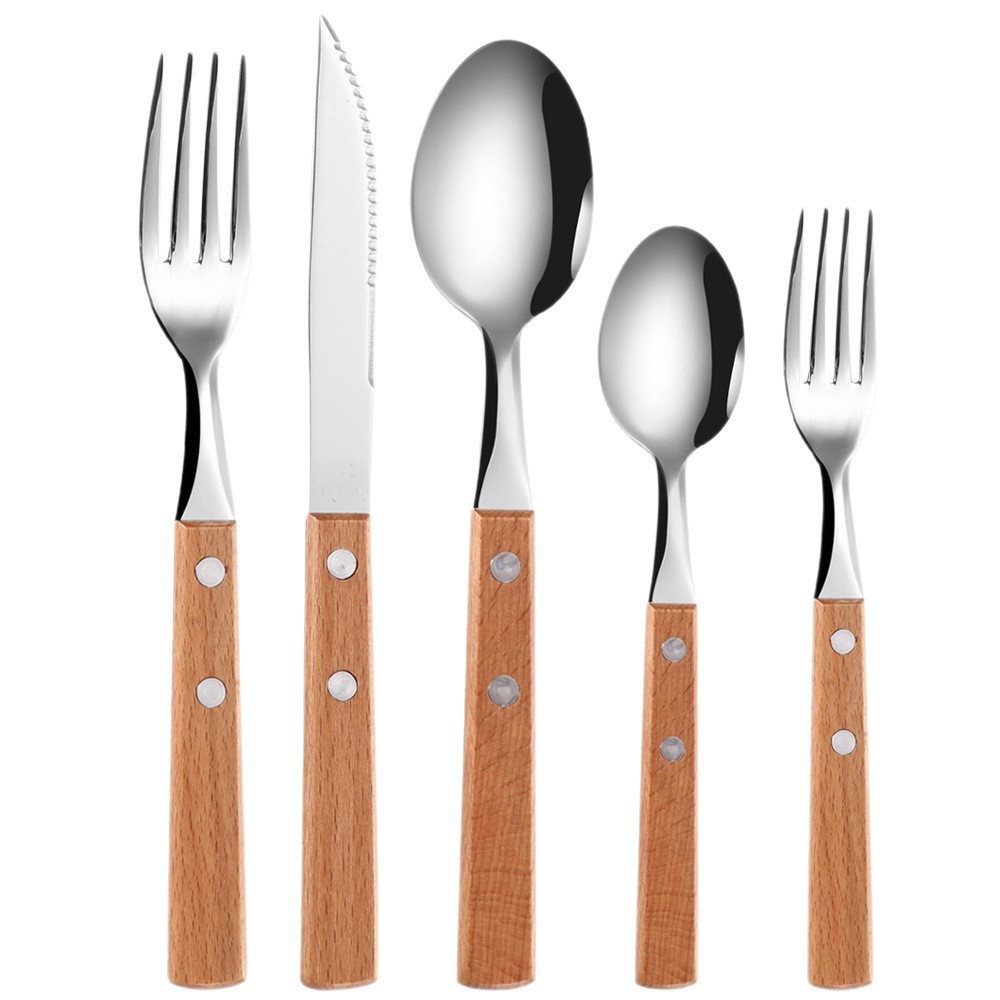 304 de acero inoxidable mango de beech cuchillo de filete tenedor cuchara de postre cuchillo de restaurante occidental tenedor cuchara de regalo set de cuatro piezas