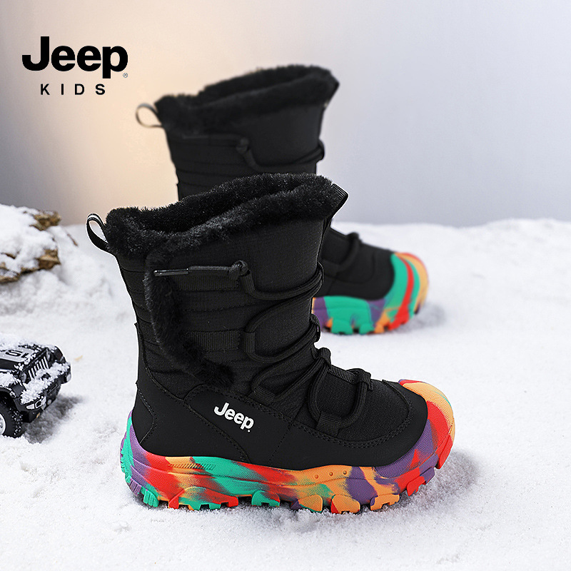 Jeep2025 New Kidsren's Cotton Shoes Girls' Cotton Boots High Tube Thickeneded Northeast Waterproof Winter Snow Boots Boys