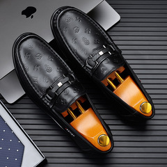 Top-grade cowhide men's lace-up shoes with soft soles, men's business casual summer shoes, British-style fashionable slip-on beaded shoes