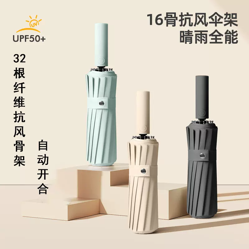 32骨抗暴风全自动雨伞女双龙骨男晴雨两用遮阳防晒防紫外线广告伞