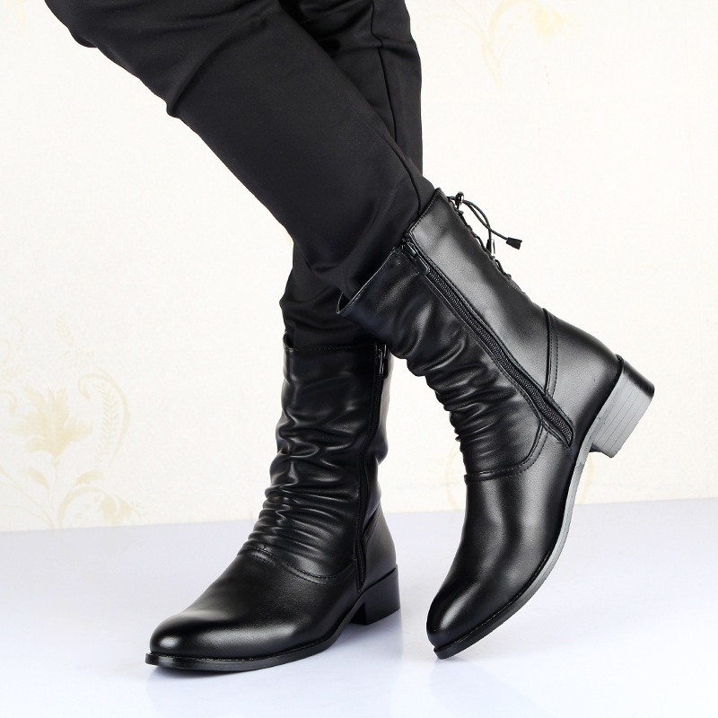Autumn and Winter Mid-Calf Simple Martin Boots for Men, Pointed-Toe High-Top Leather Shoes, Trendy Leather Boots, British and Korean Style Fashion Men's Boots Autumn and Winter Mid-Calf Simple Martin Boots for Men, Pointed-Toe High-Top Leather Shoes, Trendy Leather Boots, British and Korean Style Fashion Men's Boots