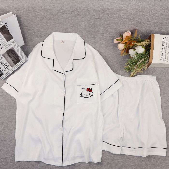 Al por mayor transfronterizo nuevo verano nubes de algodón dibujos animados mangas cortas pantalones cortos pijamas ropa de casa de mujer set ropa de casa de moda