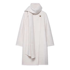 外贸批发秋季新款欧美风手工羊毛混纺带围时尚大衣外套