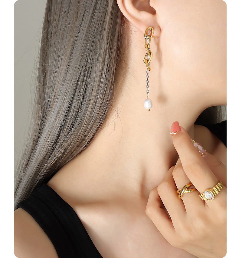 Fashion Solid Color Titanium Steel Drop Earrings Pearl Plating Stainless Steel Earrings