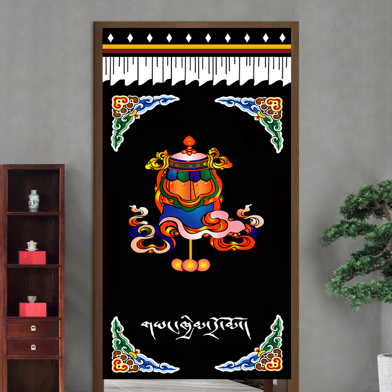 Xizang Style Door Curtain Ethnic Style Fabric Partition Curtain Auspicious Eight Treasures Ten-Phase Free Bathroom Xizang Home Curtain