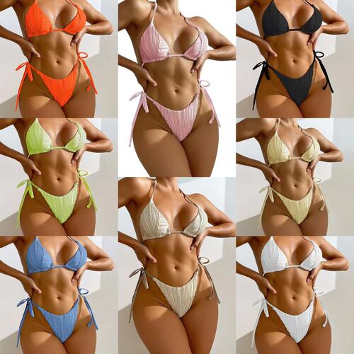 Add color  European and American new style drawstring strap split bikini swimwear bikini cross-border foreign trade AliExpress