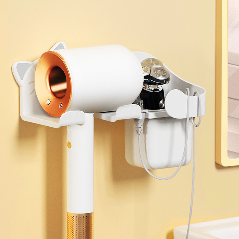 Wall-Mounted Hair Dryer Storage Rack Bathroom No-Drill Hair Dryer Holder Wall Mounted Organizer Stand