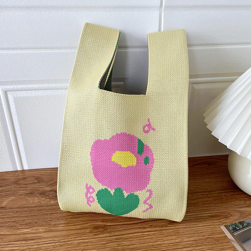 Bolsa de las mujeres de estilo coreano diseño de nicho lindo bolso de mano de punto de dibujos animados calle estudiante gran capacidad bolsa de las axilas