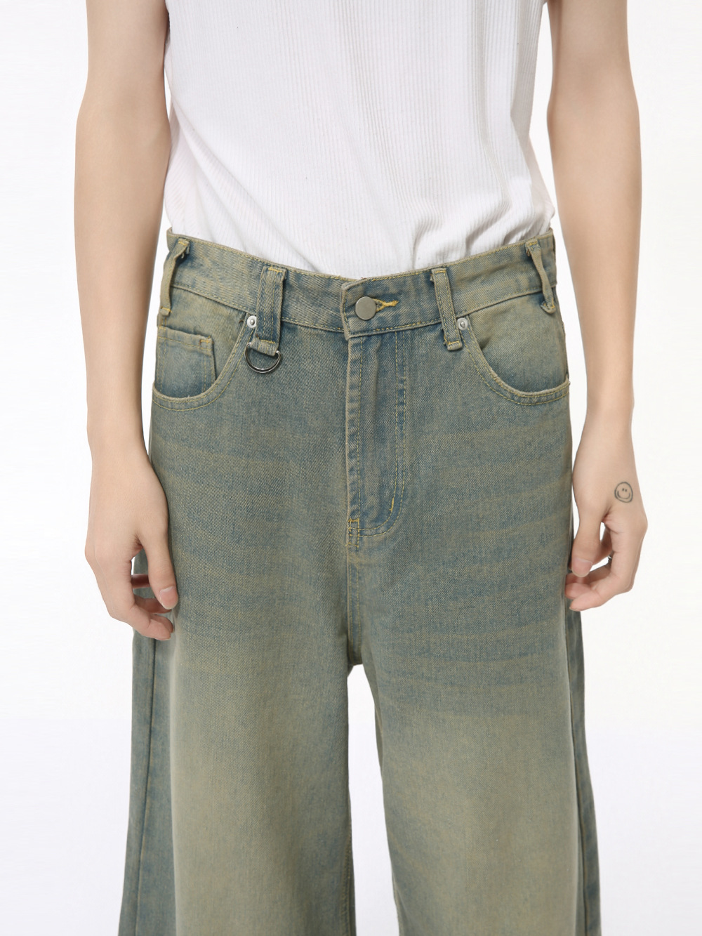 MTLCLOTHES Hombres| Nuevos productos de otoño retro cemento verde colgante sensación de caída rectas pantalones jeans de piernas anchas sueltos