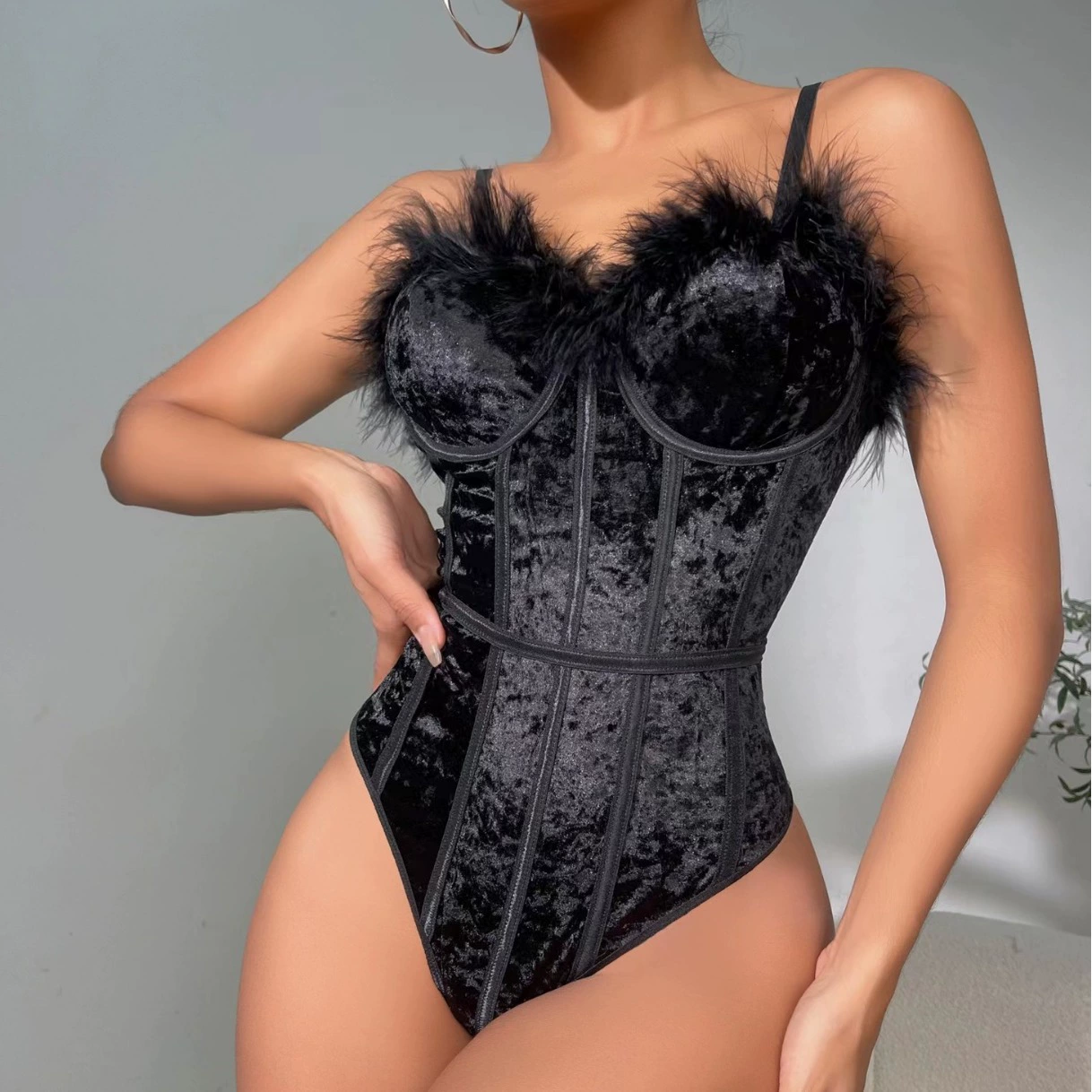 Lace bodysuit with bow, European style, tight