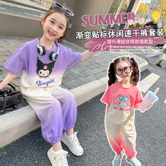 子供の夏の半袖のズボンの新型のネットの赤い2つのセットのかわいい洋気のゆったりしているグラデーションの子供のレジャーのスーツ