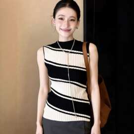 深圳南油大牌女装韩版撞色针织无袖背心2026夏季修身时尚小衫上衣