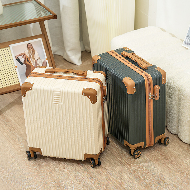 Maleta retro, maleta trolley de 18 pulgadas, maleta femenina, maleta de 20 pulgadas, rueda universal, contraseña de embarque para estudiantes, maleta de cuero