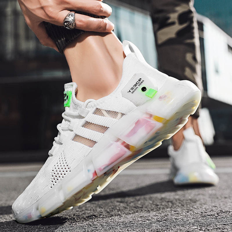 Men's Shoes 2024 New Summer Thin-Look Hollow-Out Mesh Noodles Coconut Shoes Korean Breathable Men's Running Sneakers