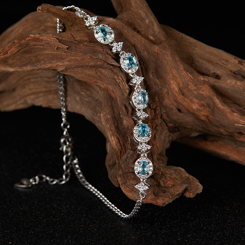 Geometric Pattern 925 Sterling Silver Natural Stone Crystal Geometric Bracelets