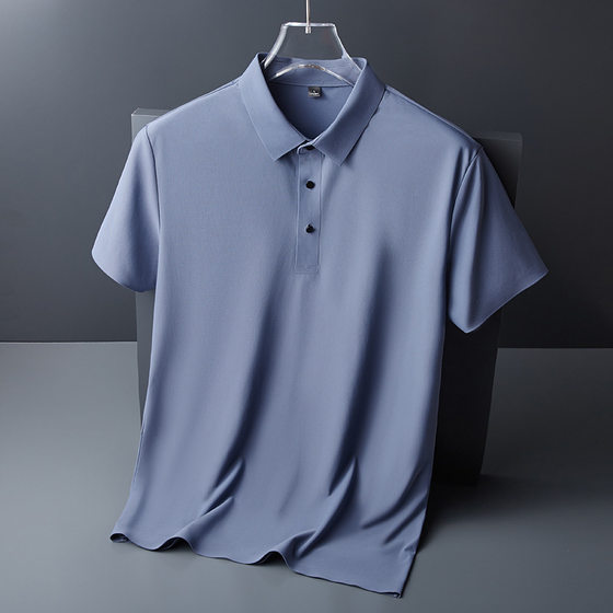 Ice Silk Seamless Short-Sleeved T-Shirt Men's Lapel Light Business Breathable Paul Polo Shirt Quick-Drying Trendyy Casual Half-Sleeve