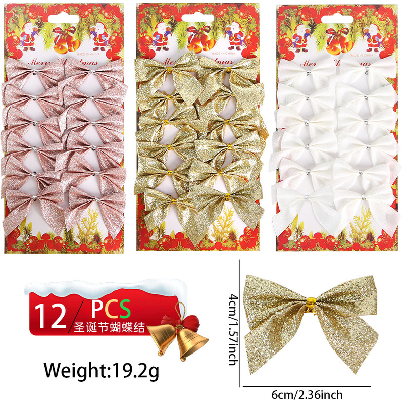 Christmas Bow 12 Pink White Gold Mini Bow Christmas Decoration Christmas Tree Garland Accessories Pendant