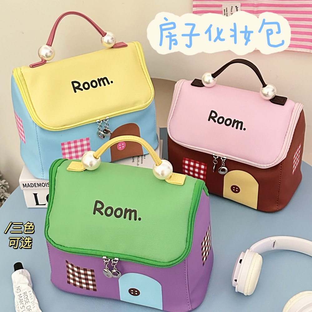 Bolsa de maquillaje de alta calidad de dopamina casa, bolsa de maquillaje portátil impermeable de gran capacidad de partición para niñas, bolsa de almacenamiento portátil de viaje