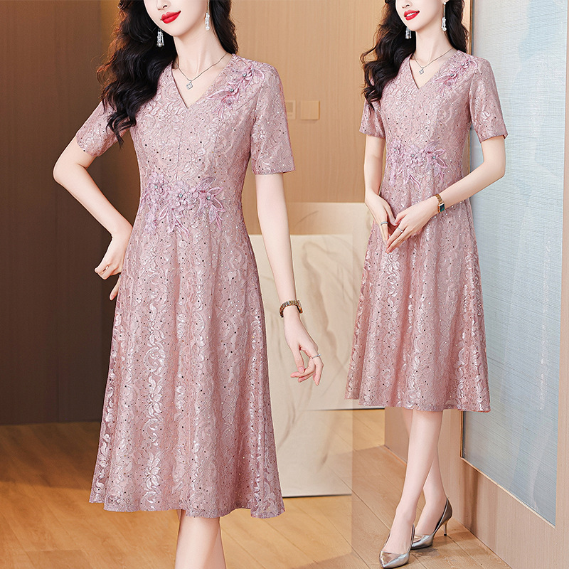 Mom's Wedding Banquet Dress Lace Petite Young Dress Mother-In-Law's Wedding Dress Summer