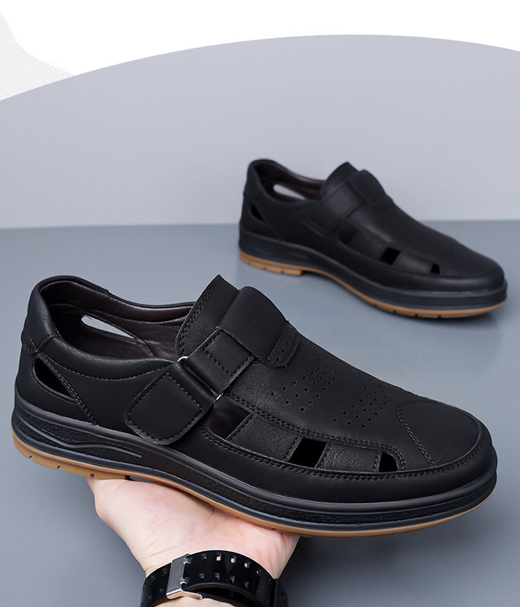 Giày sandal nam cỡ lớn thoáng khí khoét lỗ khóa dán — Màu nâu, màu đen chi tiết 21