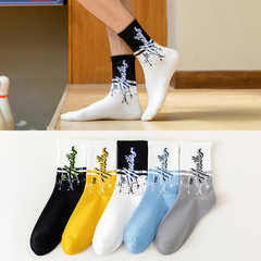 新款襪子男中筒襪ins潮秋冬季棉襪原創拼色男襪字母男士長襪批發