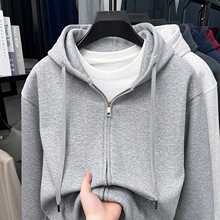 品牌秋冬季新款加绒潮流开衫连帽卫衣男休闲时尚纯色拉链男士外套